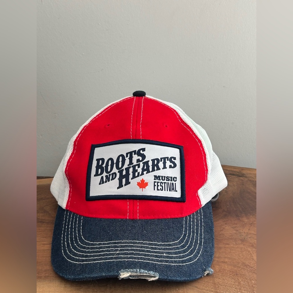 Red and White Boots and Hearts Country Music Festival meshback baseball hat